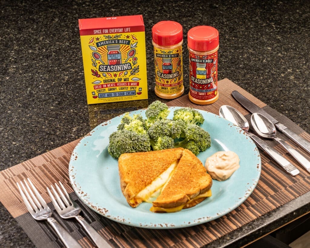 Product placement images of America's Best Seasoning being sprinkled on various foods making them more savory and delicious.